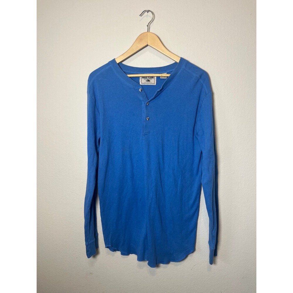 VTG Great Plains Clothing Company Mens Blue Long Sleeve Cotton Henley Shirt L
